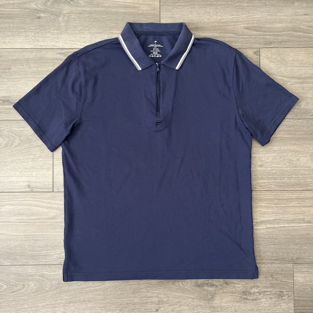 Fabletics Mens M 1/4 Zip Polo Shirt Blue Short Sleeve